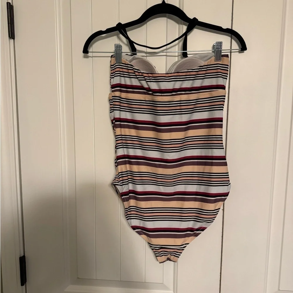 Jessica Simpson Maternity One Piece Swimsuit / Bathing Suit Striped Ruched Large